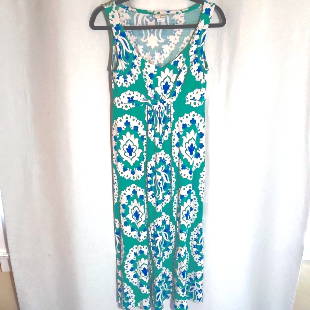 Boden Teal, White & Blue Printed Midi Dress